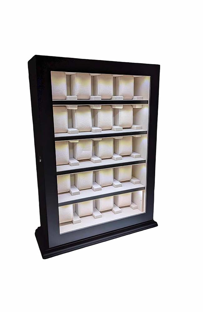 Meyer & Söhne Tischvitrine für 20 Uhren schwarz mit LED-Licht No.13