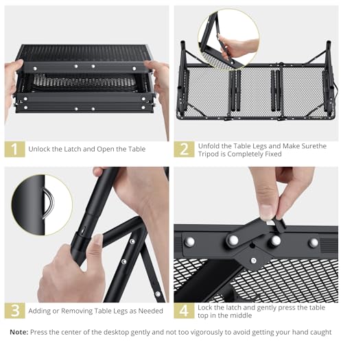 Anbte Folding Camping Table, Aluminum Camping Table Adjustable Height Max 70 cm Picnic Table with Mesh Desktop, Lightweight, Portable Handle For Outdoor Cooking BBQ Picnic, 88 cm x 40 cm, Black - Image 8