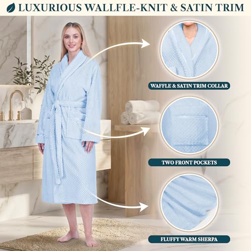 Image of PAVILIA Plush Robe for Women, Soft Fleece Long Spa Robe, Ladies Bathrobe with Pockets