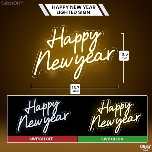 Image of KatchOn, Happy New Year Neon Sign - 16x11 Inch | Happy New Year Led Neon Sign for New Years Decorations 2026 | NYE Lighted Sign, New Years Eve Party Supplies 2026 | New Year Light Up Sign