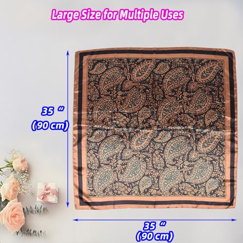 GoldenLife 35” Large Square Satin Head Scarf - 2Pcs Satin Hair Scarf Silk Bandana Head Wraps For Women4