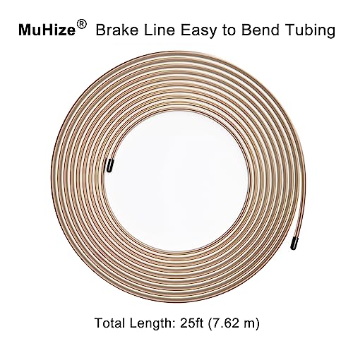 MuHize 25 Ft. 1/4 Copper-Nickel Brake Line - Rustproof Brake Line Tubing with 32 Fittings, Upgraded 1/4 Inch Copper-Nickel Brake Line Tubing Kit, Set of 2