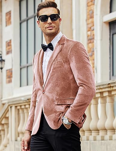 Image of COOFANDY Men's Velvet Blazer Notched Lapel Velour Suit Jacket One Button Tuxedo Jackets for Wedding Prom Party Dinner