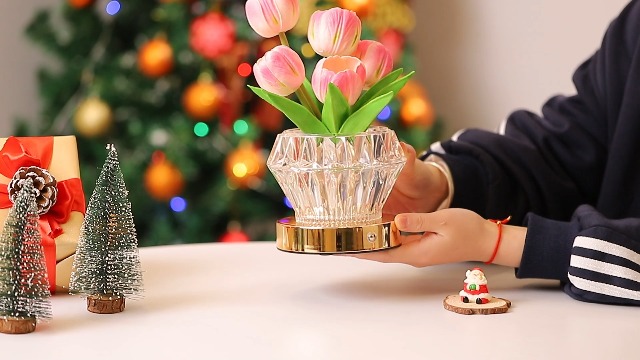 Image of Tulip Flower Lamp with Diamond Vase, 3 Color LED Night Light, Dimmable Touch Control, Artificial Floral Decor for Bedroom Bar Coffee Shop Wedding Birthday Gifts for Women Christmas Valentine Day