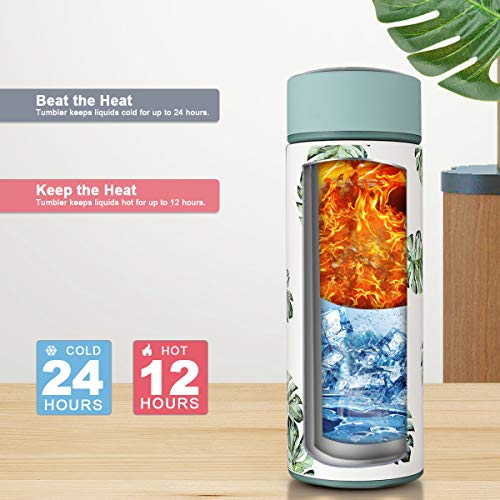 Diller Thermos Water Bottle with Tea Strainer, Stainless Steel Coffee Travel Mug Leak Proof Water Flask for Women Man and Kids Keep 12 Hours Piping Hot & 24 Hours Cold (Green, 12 oz)