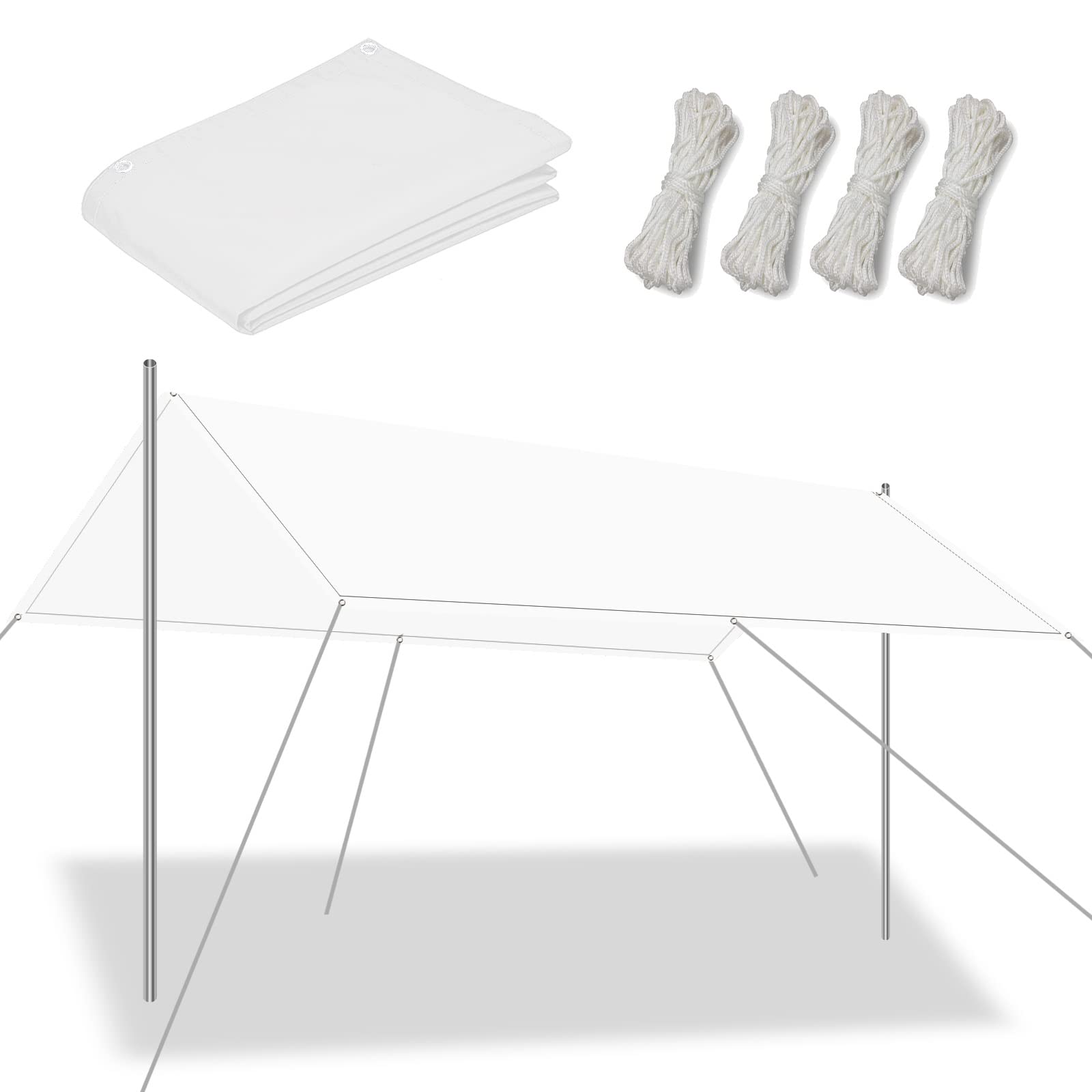 Toldo Vela de Sombra 1.5x4m blanco de poliéster impermeable para jardín, balcón e invernadero