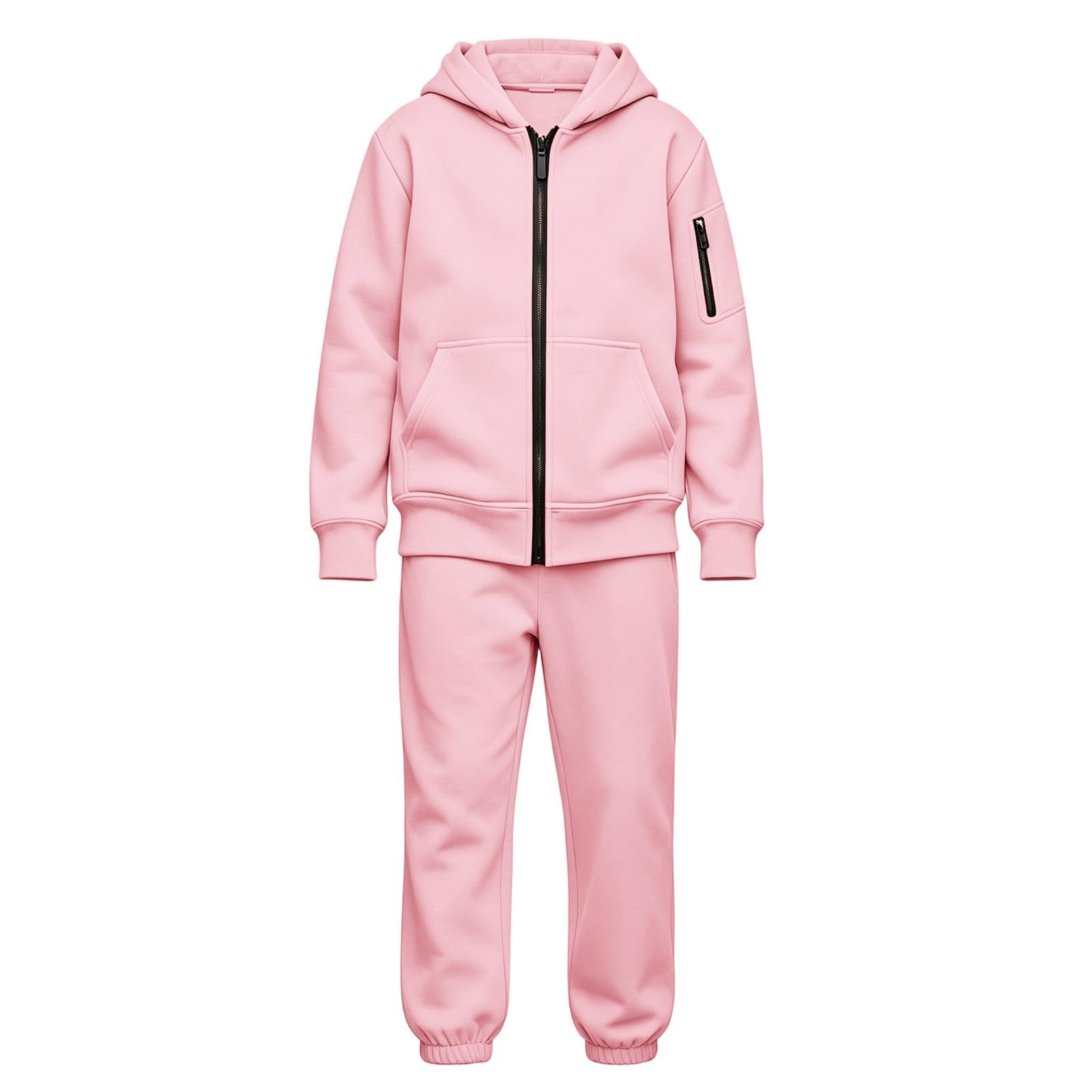Conjunto de chándal con capucha y cremallera para niños, 2 piezas | Sudaderas con capucha y pantalones deportivos para niñas y niños, ropa deportiva informal y cómoda para uso diario