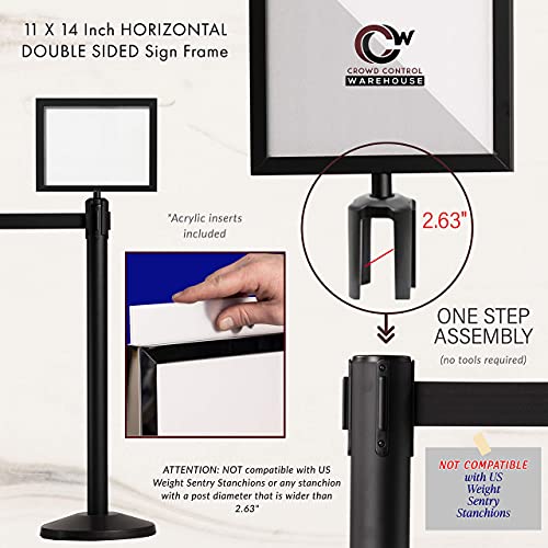 Crowd Control Warehouse Moldura de sinalização Stanchion, aço inoxidável acetinado horizontal de 28