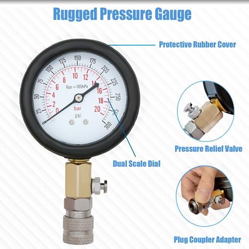 Compression Tester Small Engine Kit - 9 PCS Compression Tester Kit with Spark Plug Tester, Engine Cylinder Dual Gauge Tester kit, 0-300PSI Compression Gauge Set, Adapters for Cars Trucks Motorcycles