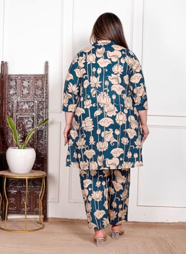 Image of NISHIRE Women's Cotton Floral Co-ord Kurta Set, Plus Size Stylish Ethnic Wear Set