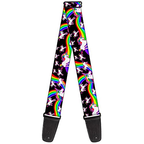 Image of Buckle-Down GS-W32109 inchUnicorns /Rainbow Swirl Black inch Guitar Strap
