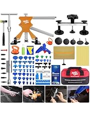 Super PDR Paintless Dent Removal Kit with Gold Dent Lifter, Silver Bridge Dent Puller, Slide Hammer T bar and Metal Long T-Pull Tabs for Repairing Big Dents, Small Dents, Dings and Hail Damage