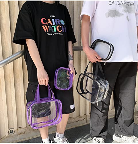 Clear PVC Backpack, 16.5 inch Heavy-Duty Transparent Backpack with Front Pocket, Multiple Colors (Grey three piece set)4