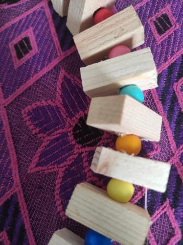 Image of Raindrops Wooden Swing with Colourful Beads for Bird Cages|Birds Stress Free Items|Cage Accessories|Wooden Ladder|Swing with Dotted Perch|Birds Chew Toy|Training aid Toy (Height 25.5cm-Pack of 1)