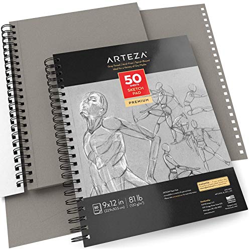 Arteza 22.9 X 30.5 Cm Grey Toned Sketch Pad, 2 Pack, 100 Sheets, 120Gsm, Spiral-Bound, 50 Sheets Each, Heavyweight Paper, Art Supplies For A Variety Of Dry Media #TOP5