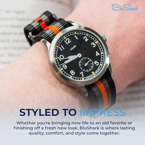 Image of BluShark - Original Collection Military-Style Waterproof Watch Strap, Fits All Timepiece Brands, Durable Nylon Wristwatch Accessories with Stainless Steel Buckle - 18mm, 20mm, 22mm & 24mm Watch Bands