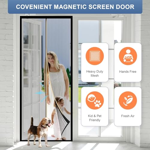 Image of METAONLY Magnetic Screen Door Mesh, Works for Patio, Sliding Door, Keeps Bug Mosquito Out, Fresh Air Flow, Fits 38 inch x 82 inch Door - Curtain Size 40 inch x 84 inch, Black
