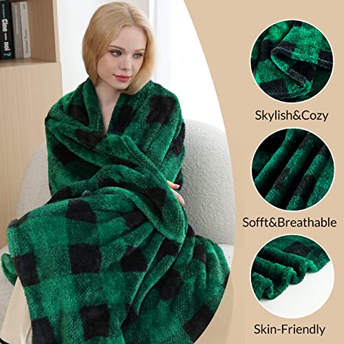Fleece Soft Cozy Warm Throw Blanket For Sofa Couch Bed Bedroom Travel Green Buffalo Plaid Decor Lightweight Fluffy Microfiber Checkered Blankets For All Seasons 50 X 60 Inches #TOP3