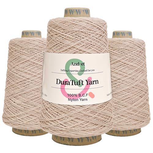 Image of And-et DuraTuft Yarn 45 Vibrant Colors Tufting Nylon Yarn Pack - Ideal for Crochet, Craft Projects -100% B.C.F. - 3 Cones x 1.66lbs(640yard) -Perfect for Rug Weaving and Knitting (03 Pink Beige)
