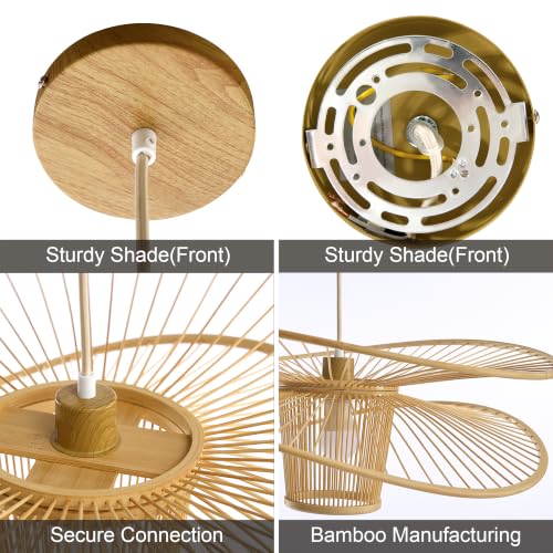 Image of Bamboo Pendant Light, Boho Light Fixture with Adjustable Height