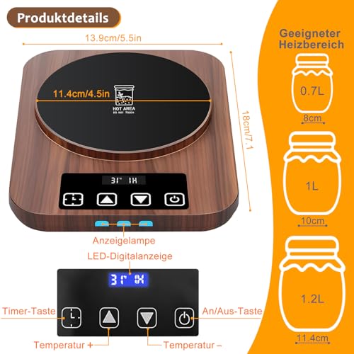 Aukimo Sauerteigstarterwärmer, Wärmeplatte Präzise 1℃ Thermostat (21-38℃), 12H Timer, Automatische Ein/Aus-Funktion mit Speicher, Wärmegerät Ideal für Brotbacken & Fermentation