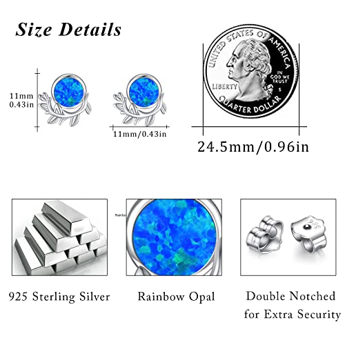 Leaf Opal Stud Earrings S925 Sterling Silver Small Leaves Round Studs Hypoallergenic Earrings For Women Jewelry Gift For Women Teen Girls Birthday Valentine's Day Gift #TOP5
