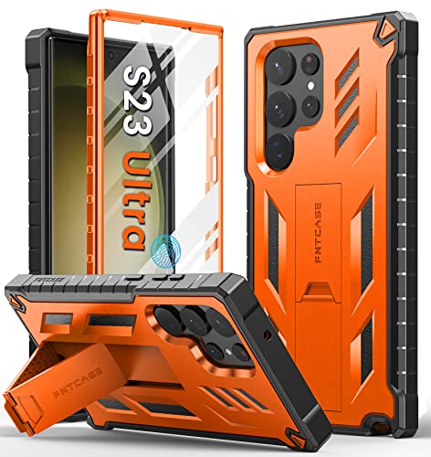 FNTCASE for Samsung Galaxy S23-Ultra Case: Military Grade Drop Proof Protection Mobile Cover with Kickstand | Matte Textured Rugged Shockproof TPU | Protective Sturdy Phone Case - Orange by FNTCASE - Used condition - US$13.91