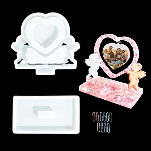 XYQHOAC Molde de resina de corazón en ángulo de Cupido, moldes para marcos de fotos de amor, molde de silicona para marcos de fotos grandes, molde