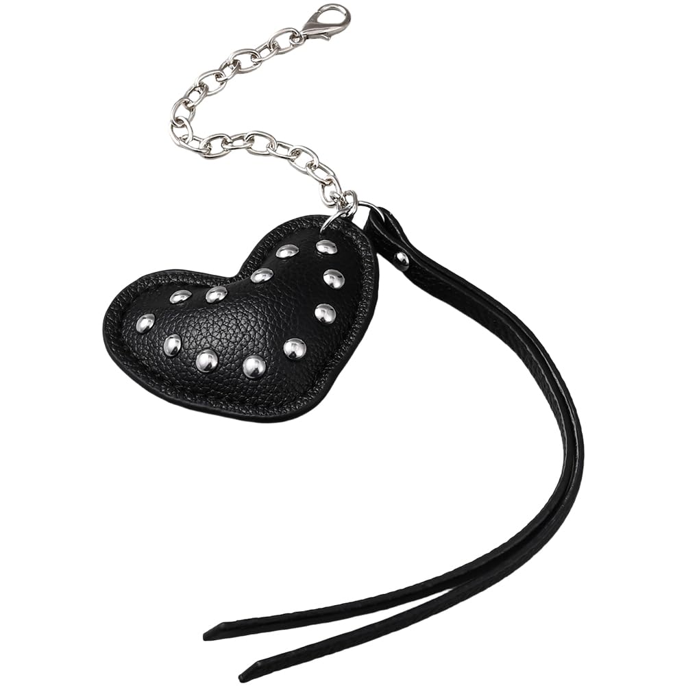 CALFOVERA PU Leather Heart Charm Punk Studded Love Bag Keychain