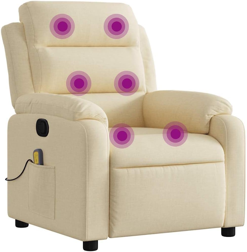vidaXL Massage Recliner Chair Cream Fabric (100% Polyester), Metal, Plywood
