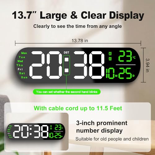 Reloj Digital de Pared con Pantalla LED 13.7 pulg miniatura 2
