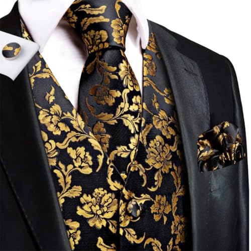 Men's 4Pcs Vest Tie Cufflinks Pocket Square Set Formal Waistcoat for Tuxedo Party Wear4