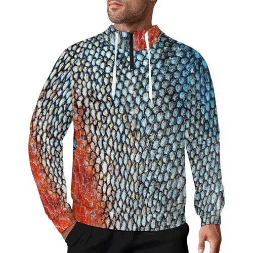 Rainbow Trout Skin Men's Quarter Zip Drawstring Hoodies Long Sleeve Sweatshirt Casual Pullover