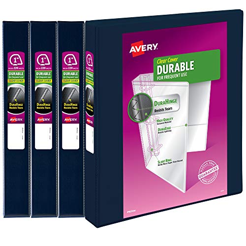 Avery Durable View 3 Ring Binders, 1" Slant Rings, 220-Sheet Capacity, Blue, 4 Pack (17705)