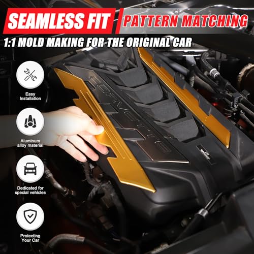 Image of Sekhyna Engine Bay Panel Cover Trim 2PCS Compatible with Corvette C8 Stingray 2020-2025 Engine Cover Left Right Protective High Temperature Resistance Cover Trim Accessories (Yellow)