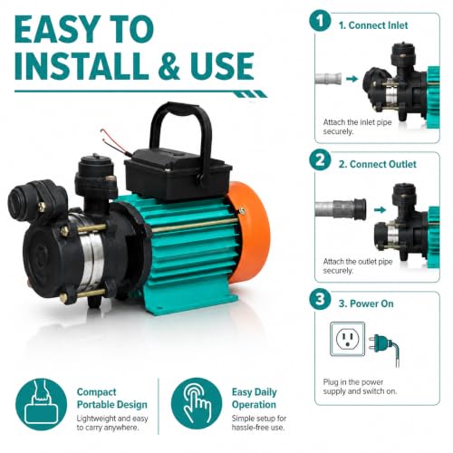 Image of CRI ELSA MAX 100 1HP Self Priming Monoblock Water Pump | High Pressure Domestic Pump | 4500 LPH High Flow | 100m Head | 8m Suction Lift | Home Garden Tank Filling