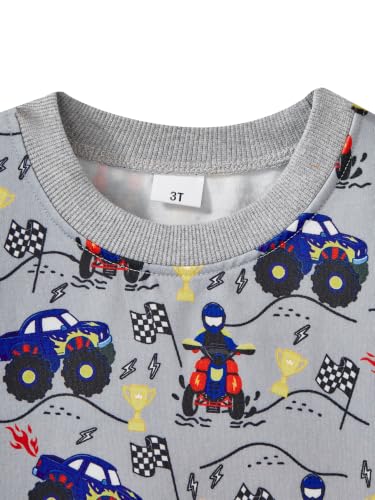Image of Akyzic Toddler Boys Sweatshirts Cotton Crewneck Truck Shirt Dinosaur Long Sleeve Pullover Tops Tees 2-8T
