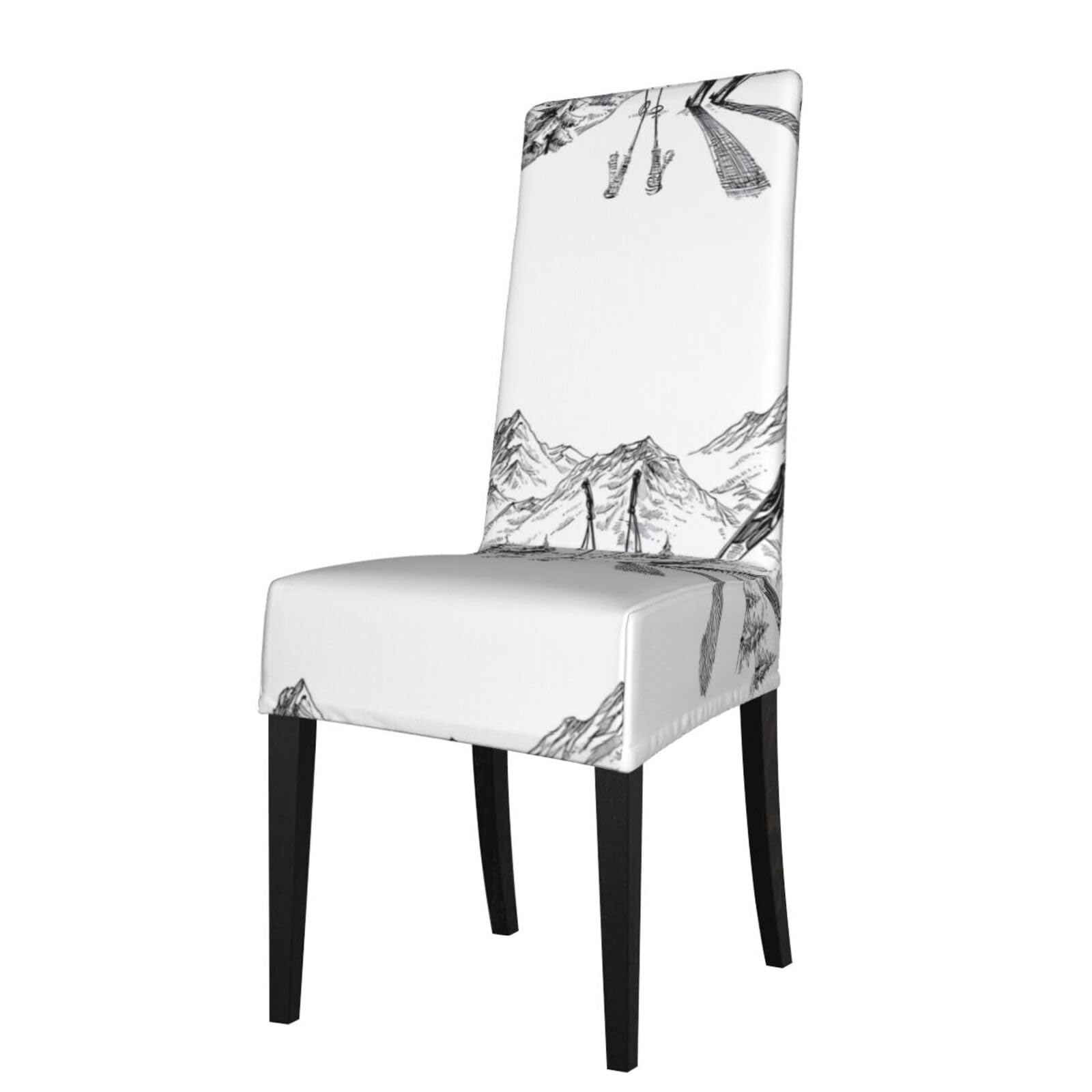 Yyhhaofa Black Skiing Theme Prints Dining Chair Throws – Stretch Slipcovers Revitalize Your Seating With Easy Style & Easy Care