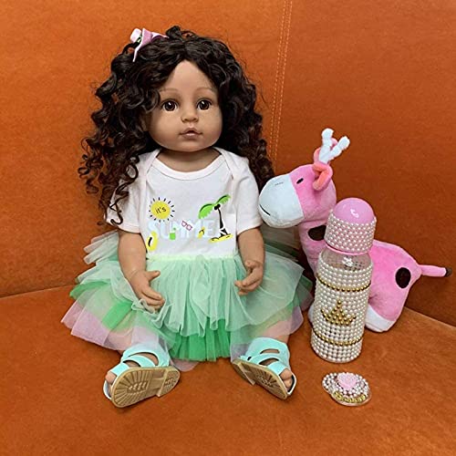 BNFD 22 Zoll / 55cm Vollsilikon l Körper Reborn Puppen mit langem lockigem Haar Realistische Kleinkind Prinzessin… – Bild 6