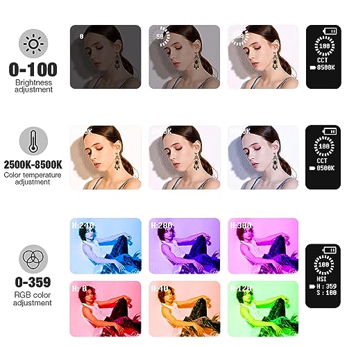 Pixel G1s RGB Video Light with APP Control, 12W 6400mAh 210 Minutes Rechargeable Battery LED Camera Light, 10 Common Lighting Effects, CRI≥97 2500-8500K LED Video Light with Aluminum Alloy Body