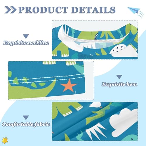 Blue Dino Girls Bathing Suit UV Protection Athletic Shirt Swimwear Beach Tops 3T3