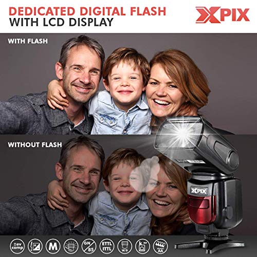 Xpix High Power Auto-Focus Digital Slr Flash W/Lcd For Canon Dslr Cameras + Rechargeable Aa Batteries With Quick Travel Charger, Handheld Tripod, Universal Remote & Deluxe Accessory Bundle #TOP5