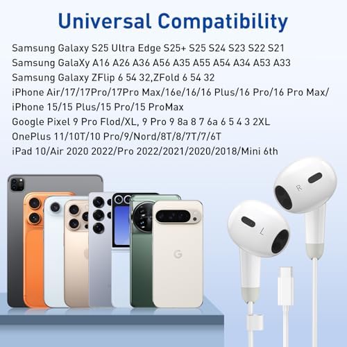 USB C Headphones for iPhone 17 16 15 Pro Max, 2 Pack Wired Earbuds USB C Wired Headphones with Microphone & Remote, Noise Isolating Earphones for iPad Pro/iPad Air, Galaxy S25 S24 S23 Ultra — view 6