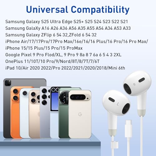 Image of USB C Headphones for iPhone 17 16 15 Pro Max, 2 Pack Wired Earbuds USB C Wired Headphones with Microphone & Remote, Noise Isolating Earphones for iPad Pro /iPad Air, Galaxy S25 S24 S23 Ultra