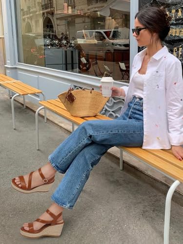 Image of TEMOFON Wedge Sandals for Women Platform: Espadrille Ankle Strap Buckle Wedge - Comfortable Dressy Summer Womens Sandals