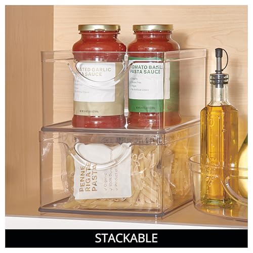 Image of iDesign Plastic Stackable Kitchen Cabinet Storage Bin with Handles - Clear Pantry Organizer Medium (Pack of 4)