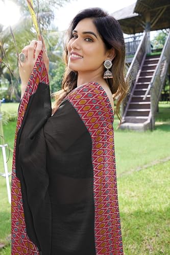 Image of MIRCHI FASHION Saree for Woman Chiffon Georgette Polka Dot Border | Plain Lightweight Women's Sari with Printed Pallu and Blouse Piece