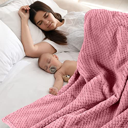 Image of Reginary 4Pcs 30x40 Baby Blanket Fuzzy,Pink | Waffle Flannel Baby Throw Blankets, Warm Nursery & Crib Blankets, Girl & Boy Newborn Infant