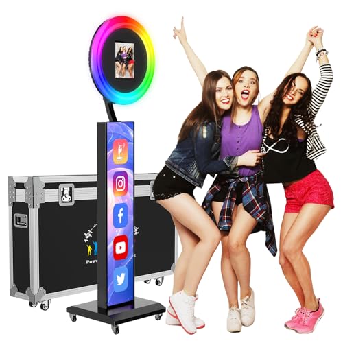 JIYANG Portable Photo Booth Stand Shell with Light Ring,Fits for Any Size iPad, Photo Booth Shell with Flight Case,Black Selfie Photo Booth with Chacktok Software Perfect for Wedding