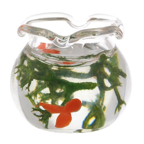 MyTinyWorld Dolls House Miniature Gold Fish In Wavy Top Glass Bowl